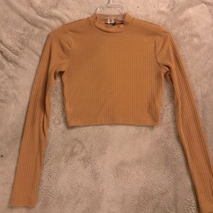 Long Sleeve Ribbed Crop Top (Mustard)